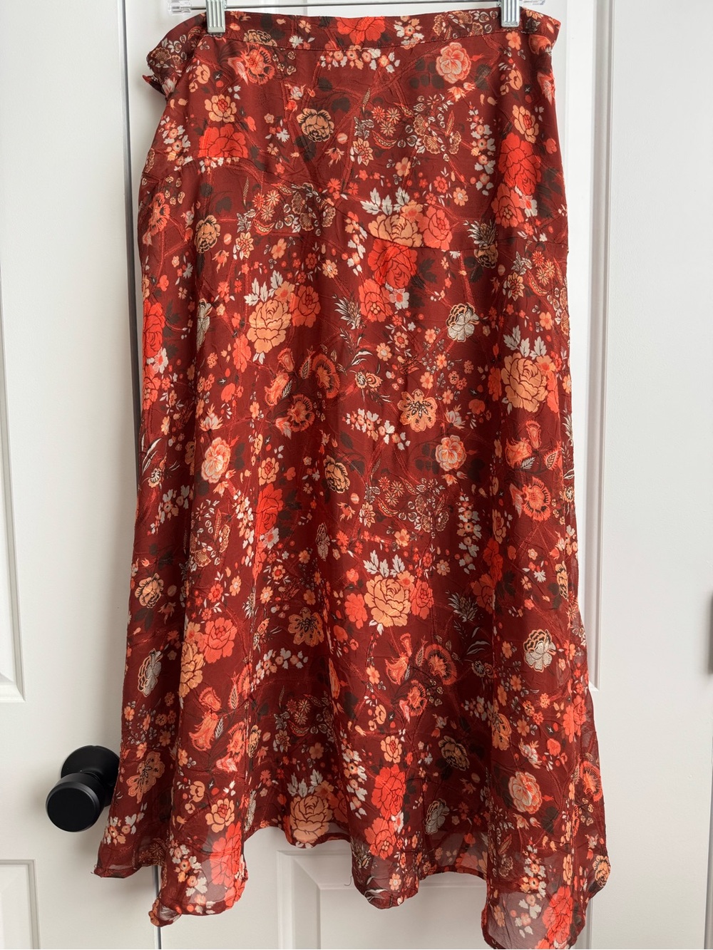 Vintage Y2K 2006 Christopher & Banks Rust Floral Chiffon Midi Skirt 12 - Picture 2 of 6